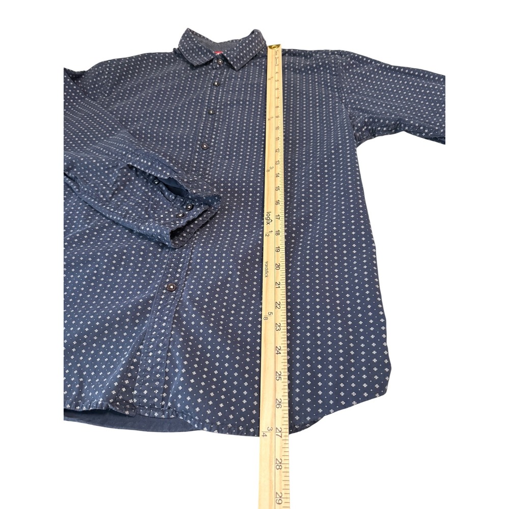 Michael Brandon Mens Slim Fit Button Down Shirt Navy Blue Geometric Print Large - Picture 2 of 5
